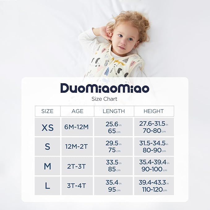 Duomiaomiao 0.5 TOG Toddler Sleep Sack 24-36 Months 100% Cotton Lightweight Baby Sleep Sack with Feet, Breathable Comfy Toddler Wearable Blanket