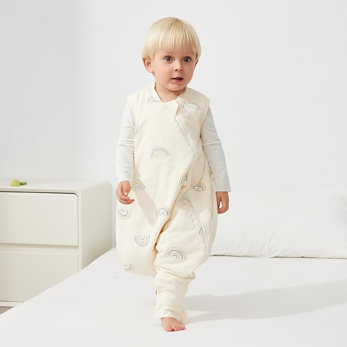 Duomiaomiao 1.5 TOG Toddler Sleep Sack 24-36 Months 100% Cotton Four Season Side Open Zipper Baby Sleep Sack with Feet, Breathable Toddler Wearable Blanket