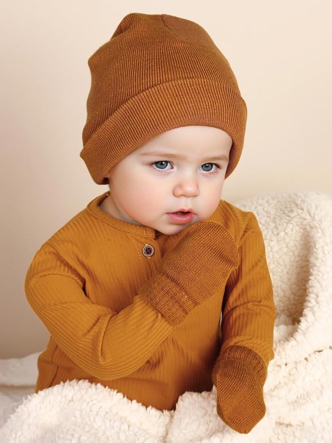 Baby Beanie Hat Gloves Set, Kids Winter Warm Knit Hat - Image 3