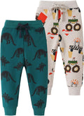 HUAER& Baby Boy's Jogger Pants Dinosaur Car Animal Print Drawstring Elastic Sweatpants 2-Pack