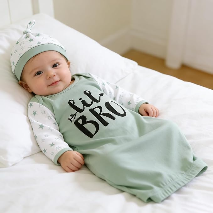 AMAWMW Newborn Baby Girl Little Sister Sleeper Gown Stripe Long Sleeve - Image 2