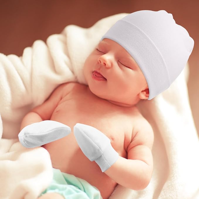 BQUBO Baby Hats and Mittens Infant Cotton Beanie Gloves No Scratch Set Newborn - Image 3
