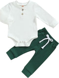 Newborn Baby Boy Girl Clothes Ribbed Knitted Long Sleeve Romper Pants Solid Cotton Infant Fall Winter Outfits 2Pcs