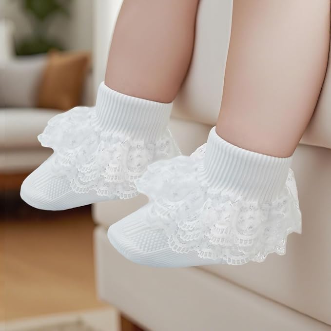 Methee ​Baby Girls Ruffle Socks, Infant Girls Double Lace Frilly Socks Newborn - Image 2