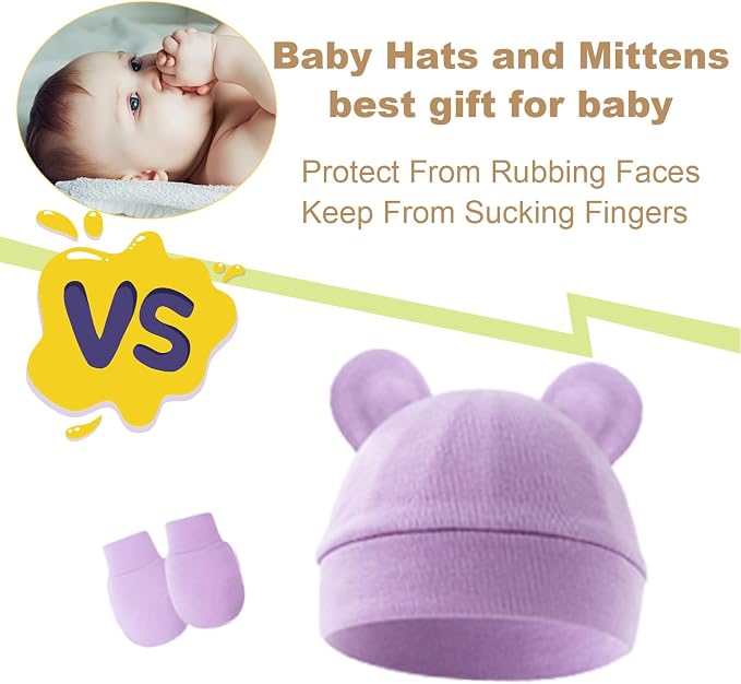 Newborn Baby Hat and Mittens Set, Infant Beanie Caps Newborn Essentials Must - Image 2