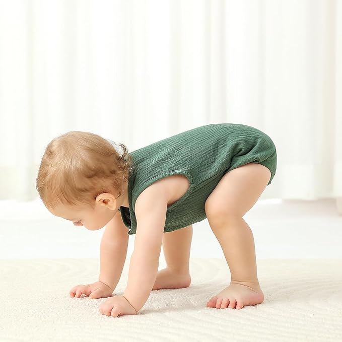 Baby Boy Romper 3 Pack Sleeveless Cotton Linen Tank Top Bodysuit | Breathable - Image 5