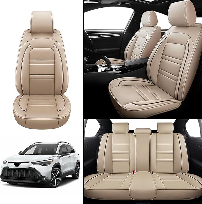 Car Seat Cover for Toyota Corolla Cross 2022-2025 | 5-Seats Leather Seat Covers, Easy to Install Automotive Seat Covers Full Set (Full Set, Beige)