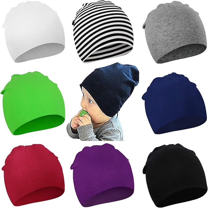 DRESHOW BQUBO 8 Pack Unisex Baby Beanie Hat Infant Toddler Kid Hats Baby Soft Cute Knit Cap Nursery Beanie