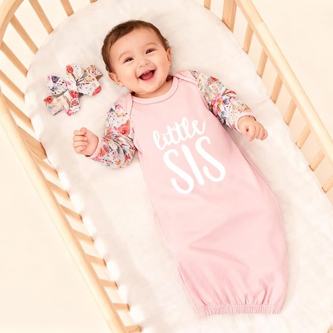 AMAWMW Newborn Baby Girl Little Sister Sleeper Gown Stripe Long Sleeve - Image 5