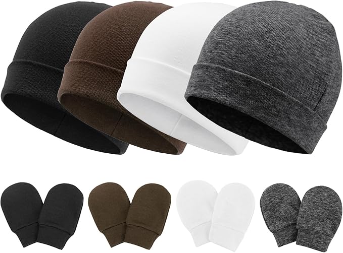 BQUBO Baby Hats and Mittens Infant Cotton Beanie Gloves No Scratch Set Newborn by DRESHOW