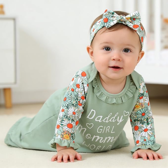 AMAWMW Newborn Baby Girl Little Sister Sleeper Gown Stripe Long Sleeve - Image 4