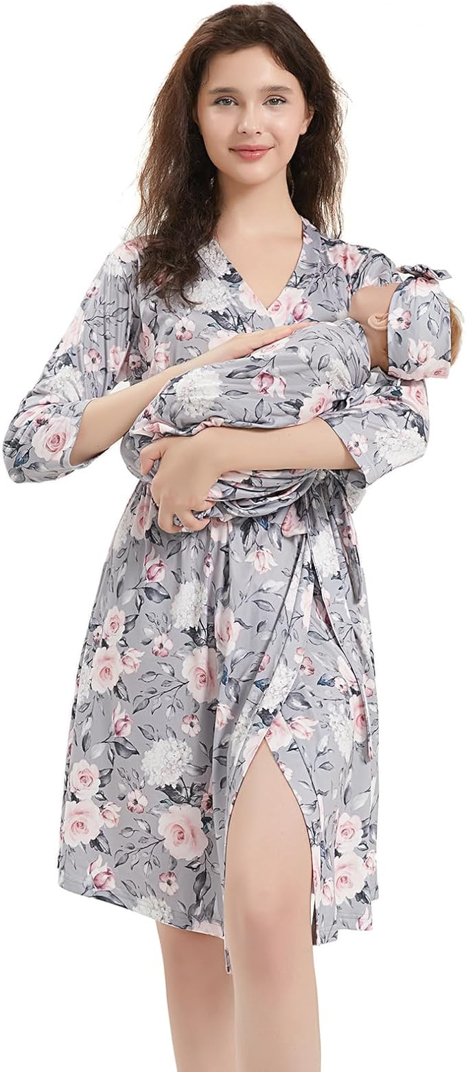 Galabloomer Maternity Robe and Receiving Blanket, Matching Mommy Labor Robe | by Galabloomer