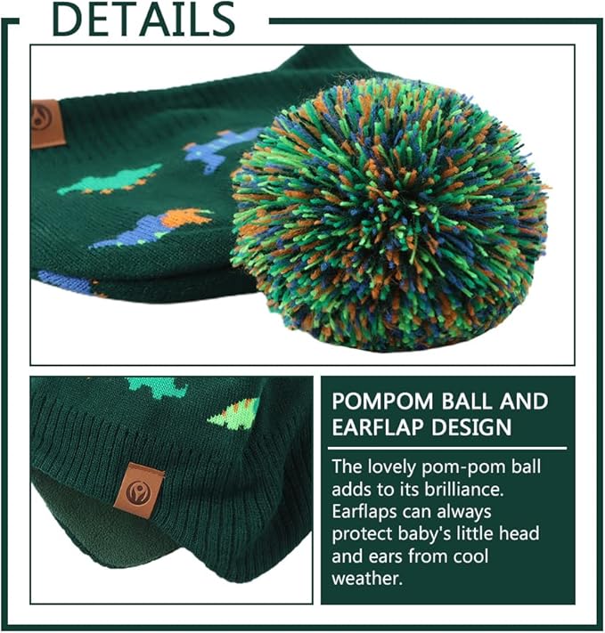 JANGANNSA Knitted Baby Hat Scarf Set Winter Warm Boys Girls Beanie Fleece Lining Toddler Kids Hats with Pompom