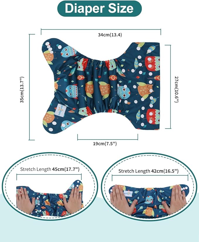 babygoal Reusable Charcoal Cloth Diapers with Double Gussets, 6 Pack Washable Baby Pocket Diapers with 6pcs Charcoal Inserts and Wet Dry Bag(Chick,Deer,Dinasaur)