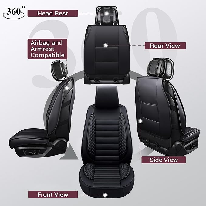 OASIS AUTO Car Seat Covers Premium Waterproof Faux Leather Cushion Universal Accessories Fit SUV Truck Sedan Automotive Vehicle Auto Interior Protector Full Set (OS-001 Black)