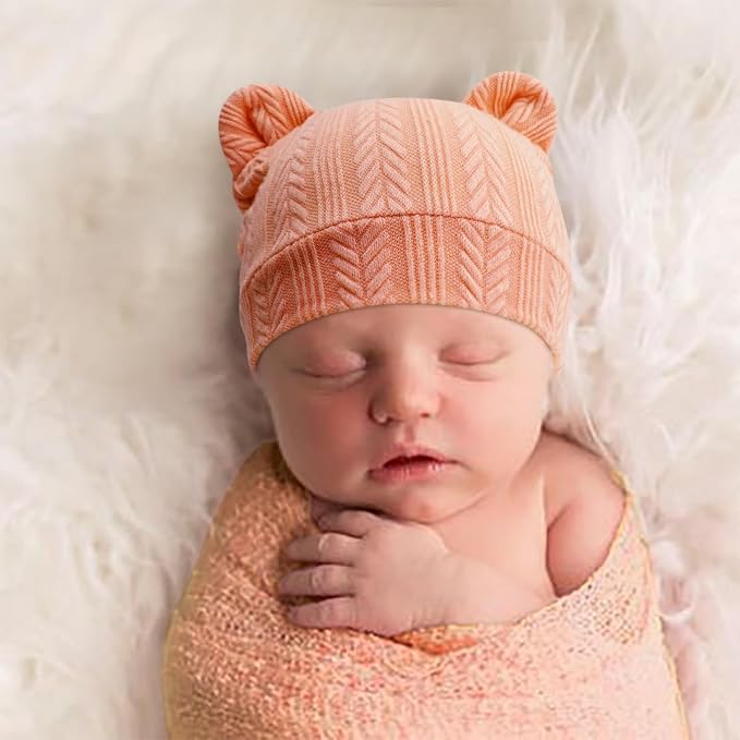 Newborn Baby Hat and Mittens Set Bear Ears Toddler Infant Beanie Caps Newborn - Image 3