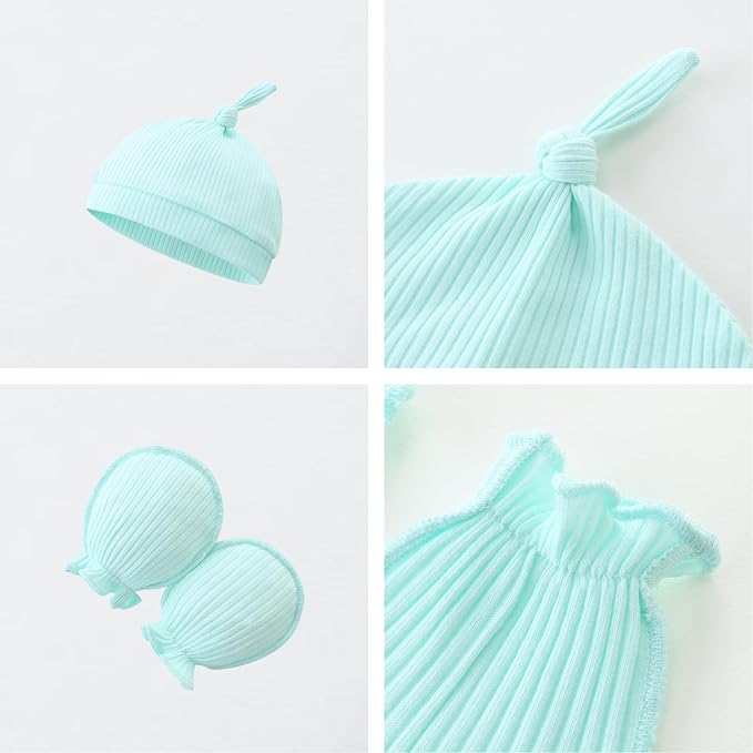 Baby Romper with Baby Mittens & Newborn Hats Footless Long Sleeve - Image 3