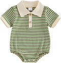 VISGOGO Baby Boy Striped Romper Waffle Short Sleeve Button Oversized Bodysuit by VISGOGO