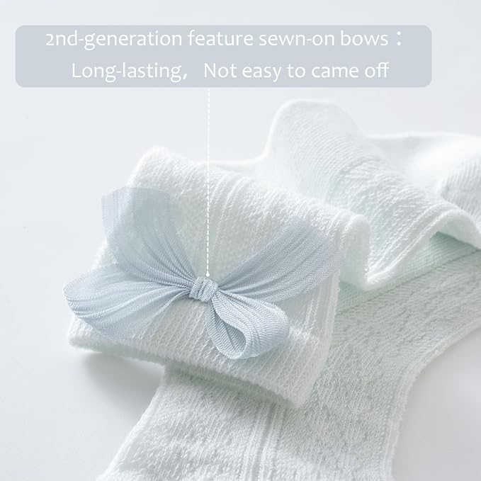 Baby Girls Socks with Bow Infant Breathable Mesh Ruffle Lace Sock - Image 2