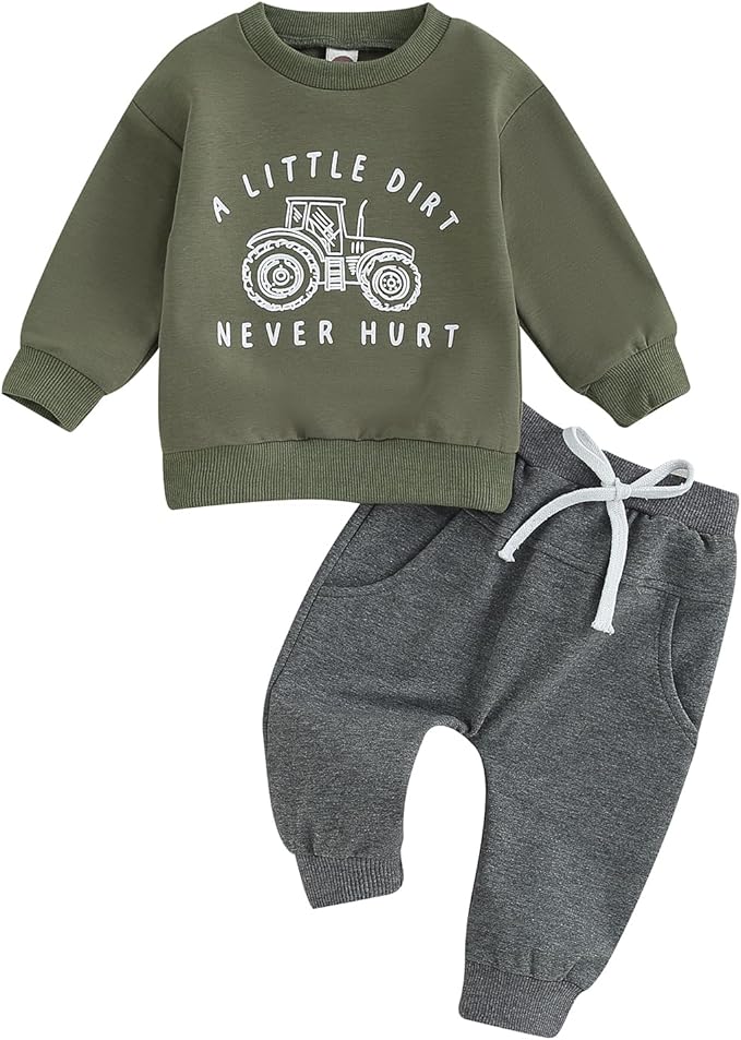 Toddler Baby Boy Clothes Solid Color Long Sleeve Crewneck Sweatshirt Top Casual Pants Set 2Pcs Fall Winter Outfits