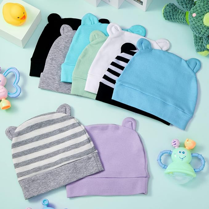 Geyoga 9 Pieces Newborn Baby Hat Bear Ears Infant Caps Baby Boy Girl Toddler - Image 7