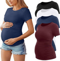 Huukeay 4 Pack Women's Maternity Shirts, Crew Neck Maternity Top Short Sleeve Casual Cotton Tee Side Ruched Pregnancy Clothes