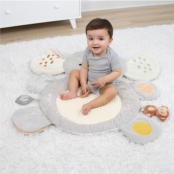 The Peanutshell Tummy Time Mat Girl and Bunny Baby Lovey- Baby Floor Play Mats - Newborn, Infant - Padded Activity Playmat for Babies, Tummy Time Pillow - Pink Floral Nursery Decor Rug