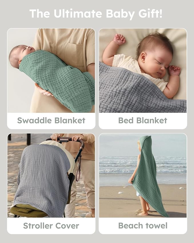 Yoofoss Hooded Baby Bath Towels 2 Pack 100% Muslin Organic Cotton - Image 6