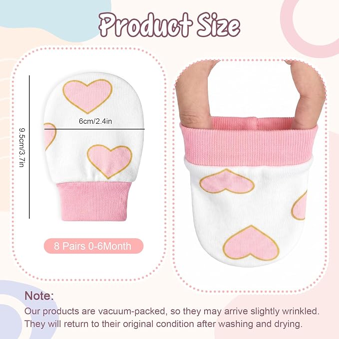 8 Pairs Baby Mittens No Scratch, Cotton Newborn Gloves Infant Mittens - Image 3