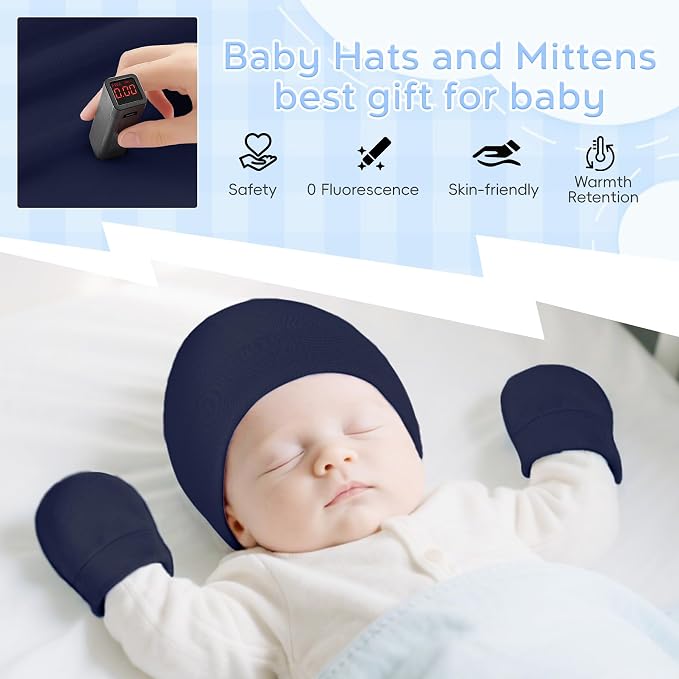 Zando Anti-Scratch Baby Hats Mittens Warm Newborn Infant Boys Girls 0-6M | - Image 2