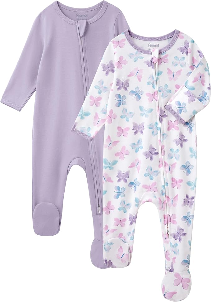 Baby Girl Sleepers 100% Cotton Footie Pajamas Newborn 0-3 3-6 6-9 Months by FIEMOL