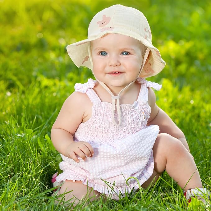 3 Pcs Baby Sun Hat Muslin, Baby Bucket Hat | UPF 50+ Sun Protection, Adjustable - Image 6