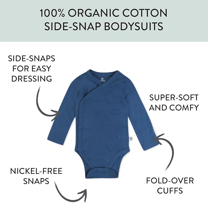 HonestBaby Baby 3-pack Long Sleeve Side-snap Kimono Bodysuits Organic Cotton - Image 3