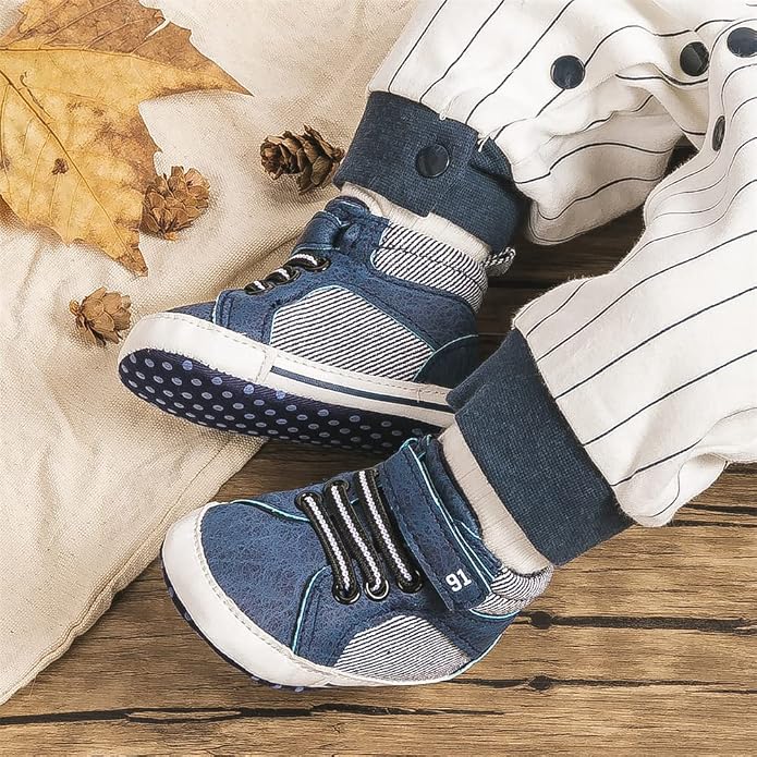 Meckior Toddler Baby Boys Girls High Tops Ankle Sneakers Soft Anti-Slip Sole PU - Image 3