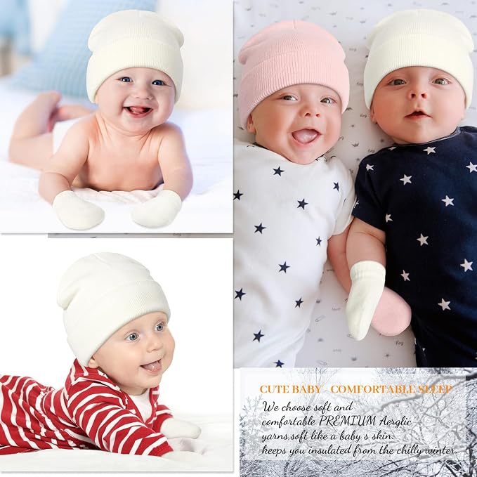 Baby Beanie Hat Gloves Set, Kids Winter Warm Knit Hat - Image 6