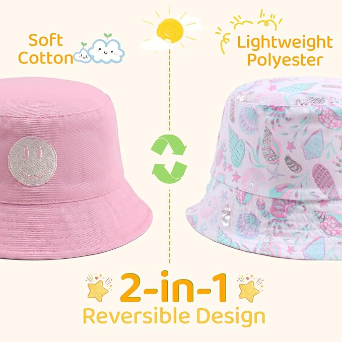 Toddler Hat Reversible Bucket Hat Happy Face Sun Hat Adjustable Chin Strap - Image 3