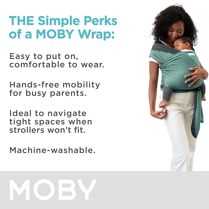 Moby Baby Wrap Carrier Reversible for Newborns to Toddlers (8-33lbs), Infant Sling Carrier, Ultra Lightweight & Hands Free Design, Adjustable for All Body Types (Jade/Grey)