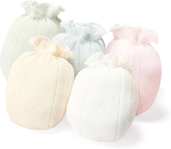 MOMSMENU Baby Mittens Newborn Girl 0-6 Months No Scratch Ruffle Mesh 5-Pack | by MOMSMENU