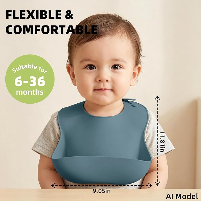 Set of 3 Silicone Bibs for Babies Toddler, Soft Adjustable Bibs for Baby Girl - Image 5