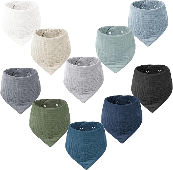 Konssy 10 Pack Baby Muslin Bandana Bibs by Konssy