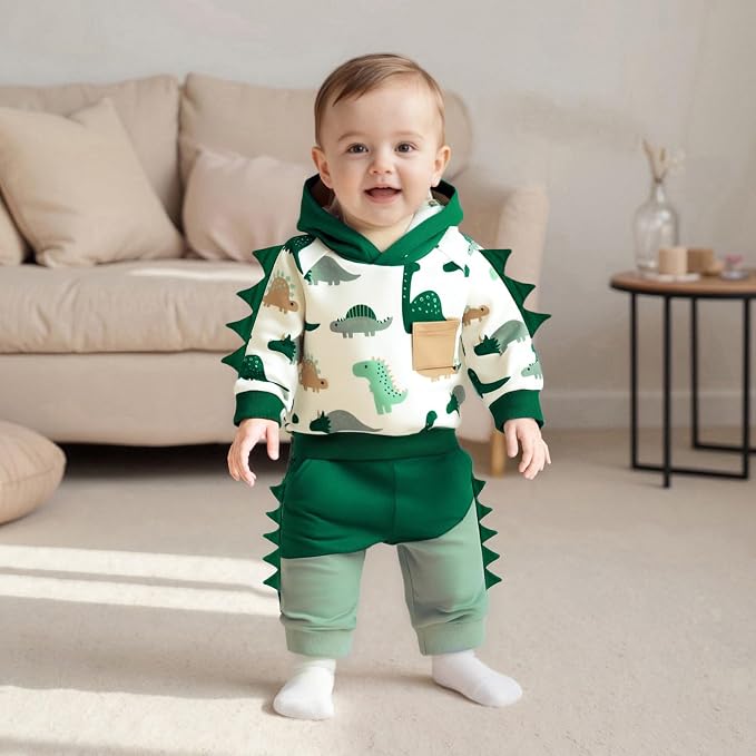 Infant Baby Boy Fall Winter Clothes Outfit Hooded Long Sweatshirt Pant Set - Image 2