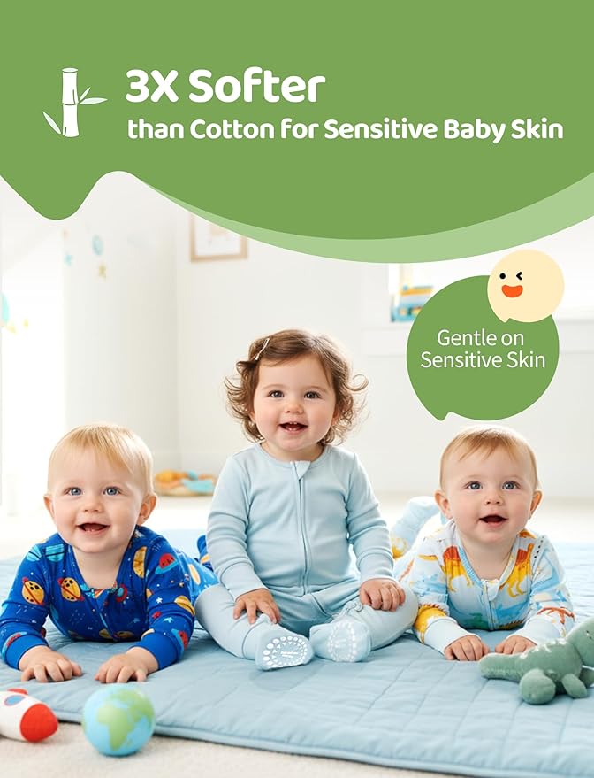 PATPAT Baby Footies Boys Girls - Bamboo Viscose - Zipper & Non-Slip Soles Romper Mitten - Footed & Footless Infant Clothes