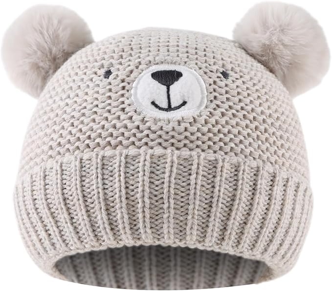 JANGANNSA Cute Bear Baby Beanie Pompom Baby Boys Hat Infant Toddler Winter Knitted Beanies for Girls