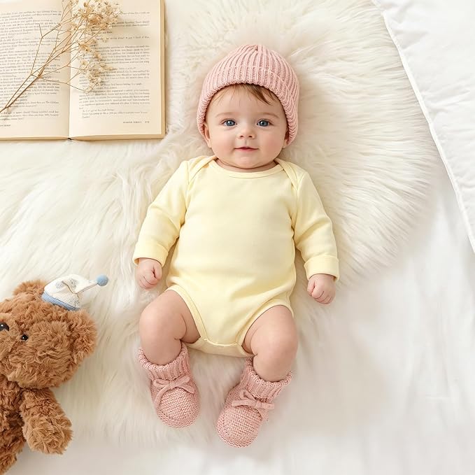 LAWKUL Baby Beanie and Booties 2-Piece Set | Newborn, Knit Hat, Cotton Sock - Image 2