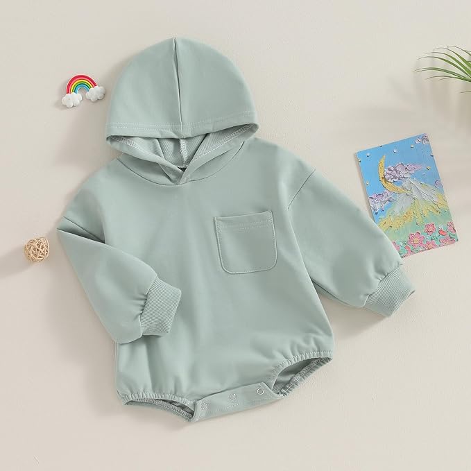 Thorn Tree Newborn Baby Boys Hooded Sweatshirt Long Sleeve Solid Romper Infant - Image 2