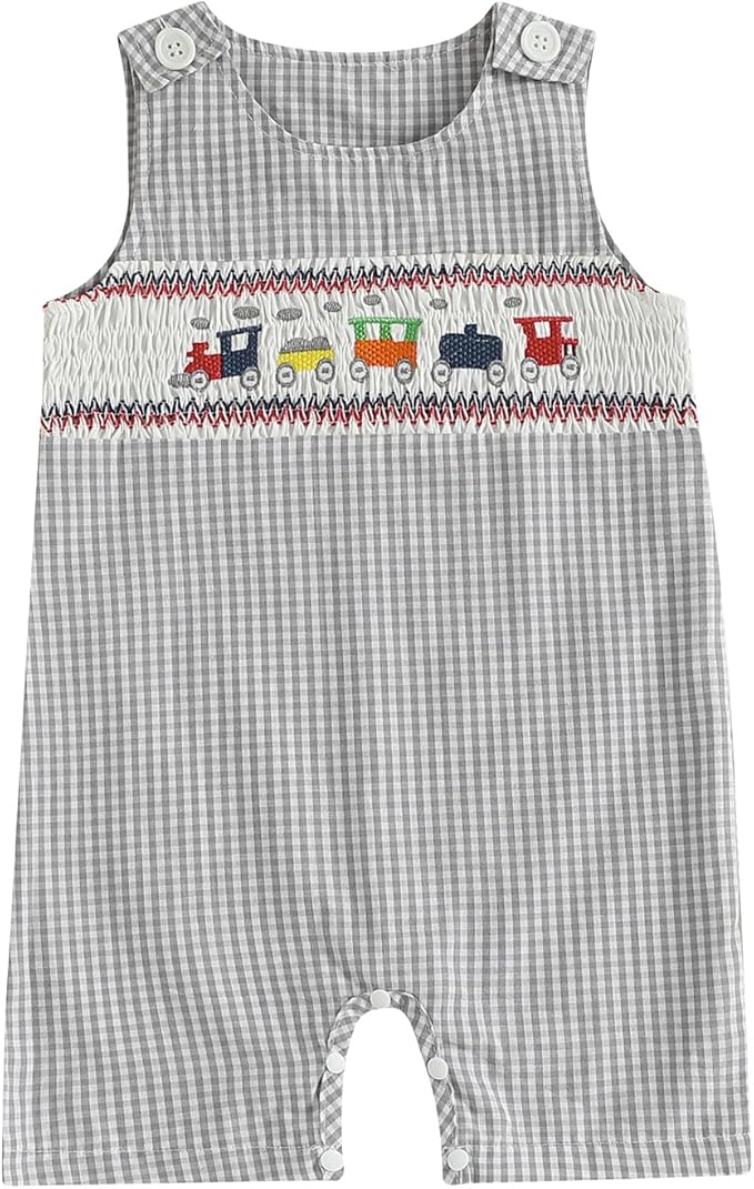 Newborn Baby Boys Sleeveless Seersucker Romper One Piece Straps Overalls by Arvbitana