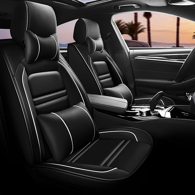 Car Seat Covers for Ford Expedition 1997-2025 | 5-Seats Seat Covers, Waterproof Seat Protectors, Automotive Seat Covers (Full Set with Pillow,Black&White Line)