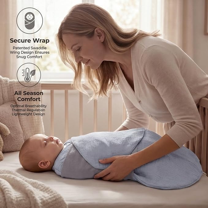 BSTOPPT Newborn Sleep Sack Baby Swaddle, 100% Muslin Cotton, 3-Way Adjustable - Image 2