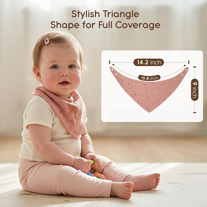 Tunnkit Muslin Baby Bibs, 10 Pack Bandana Bibs, Triangular Bibs | Extra - Image 5