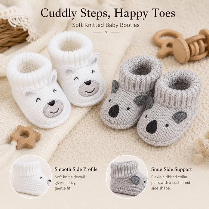 2 Pairs Baby Booties Newborn First Walkers Cozy Shoes Warm Knit Soft Booties - Image 4